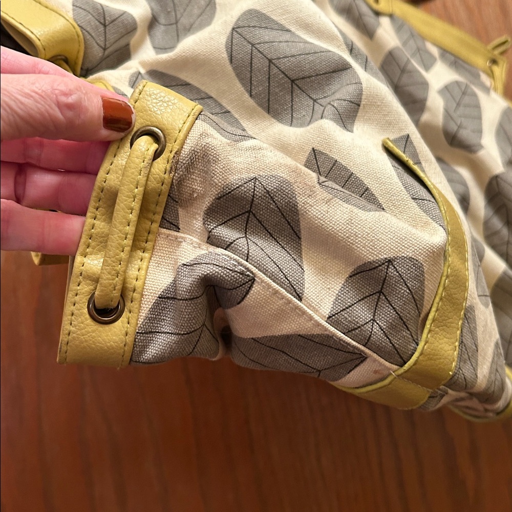 Target Leaf It Alone Handbag Tote Bag Patterned Yellow and Gray Women's Purse - Picture 6 of 17